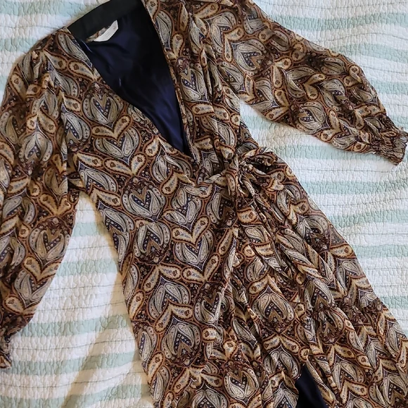 LC Lauren Conrad Paisley Long Sleeve Dress - Brown and Cream - Picture 1 of 8